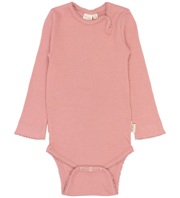 Petit Piao Romper l/s - Rib/Modaal - PPSea - Dusty Rose - Petit Piao - 74 - Rompers Lange Mouw