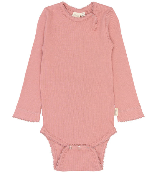Petit Piao Romper l/s - Rib/Modaal - PPSea - Dusty Rose - Petit Piao - 74 - Rompers Lange Mouw