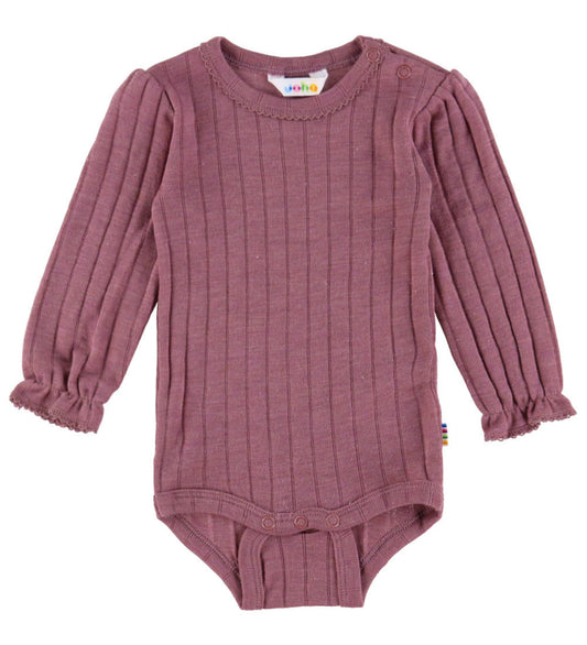 Joha Romper l/s - Wol/Zijde - Rib - Lyng - Joha - 50 cm - Rompers Lange Mouw