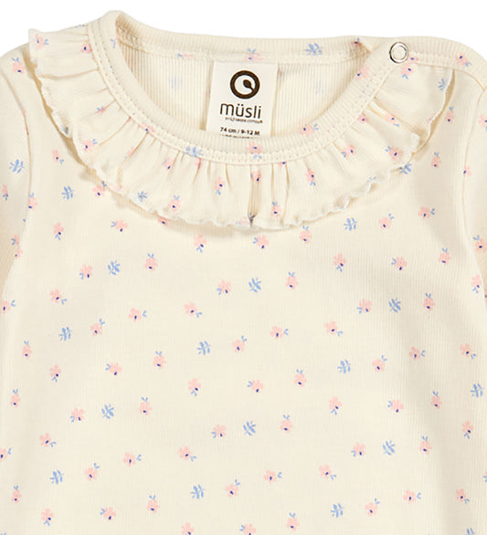 Müsli Romper l/s - Rib - Spring Frill - Tofu/Nectar/Shell Blue - Müsli - 62 - Rompers Lange Mouw