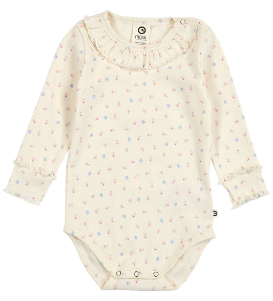Müsli Romper l/s - Rib - Spring Frill - Tofu/Nectar/Shell Blue - Müsli - 62 - Rompers Lange Mouw