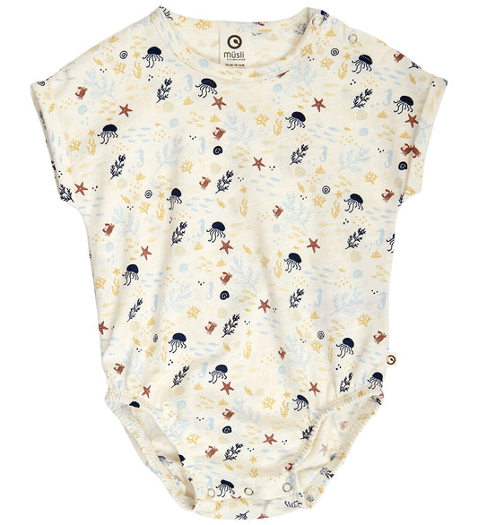 Müsli Romper s/s - Sea - Tofu/Hennep/Navy - Müsli - 1 jaar (80) - Rompers Korte Mouw
