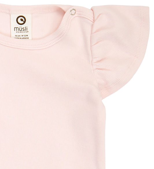 Müsli Romper s/s - Rib - Cozy Ik Frill - Primrose - Müsli - 2 jaar (92) - Rompers Korte Mouw