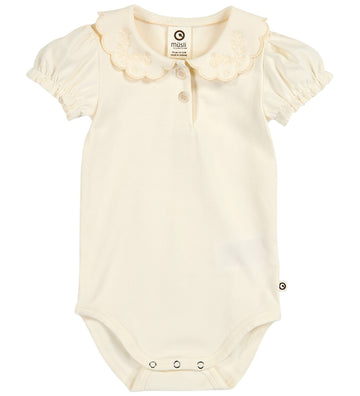 Müsli Romper s/s - Cozy Mijn kraagpuff - Tofu - Müsli - 74 - Rompers Korte Mouw