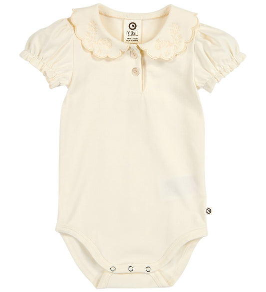 Müsli Romper s/s - Cozy Mijn kraagpuff - Tofu - Müsli - 74 - Rompers Korte Mouw