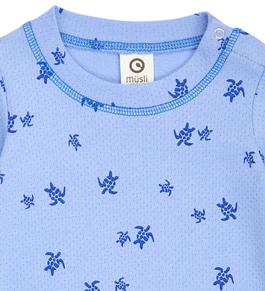 Müsli Romper s/s - Turtle - Azure Blue/Shell Blue - Müsli - 74 - Rompers Korte Mouw