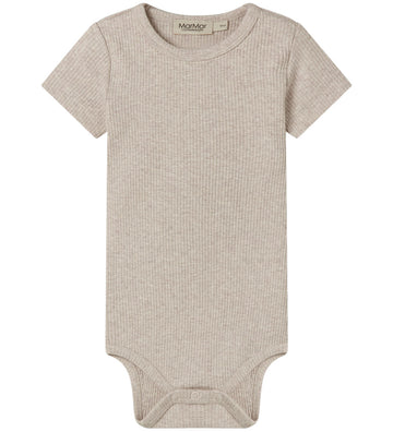 MarMar Romper s/s - Rib - Katoen/Modaal - Light Beige Melange - MarMar - 74 - Rompers Korte Mouw