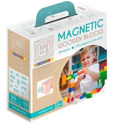 Kooglo Magnetisch Bouwblokken - Hout - 50 st. - Basic Colour - Kooglo - OneSize - Magnetisch speelgoed