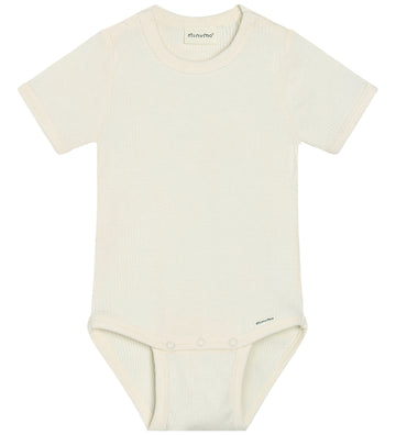 Minymo Romper s/s - Rib - Katoen/Modaal - Vanilla Ice - Minymo - 1½ jaar (86) - Rompers Korte Mouw
