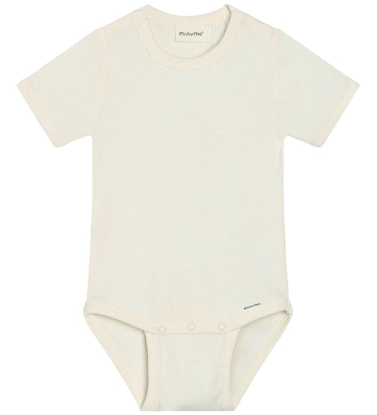 Minymo Romper s/s - Rib - Katoen/Modaal - Vanilla Ice - Minymo - 1½ jaar (86) - Rompers Korte Mouw