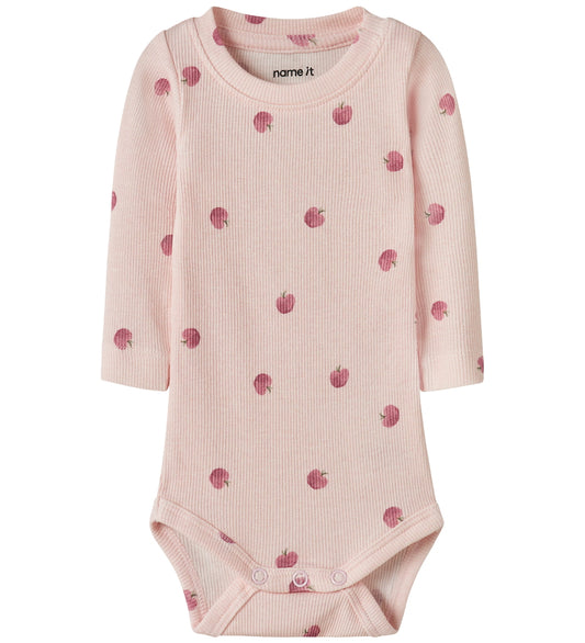 Name It Romper l/s - Rib - NbfFoapple - Wieg Roze - Name It - 68 - Rompers Lange Mouw