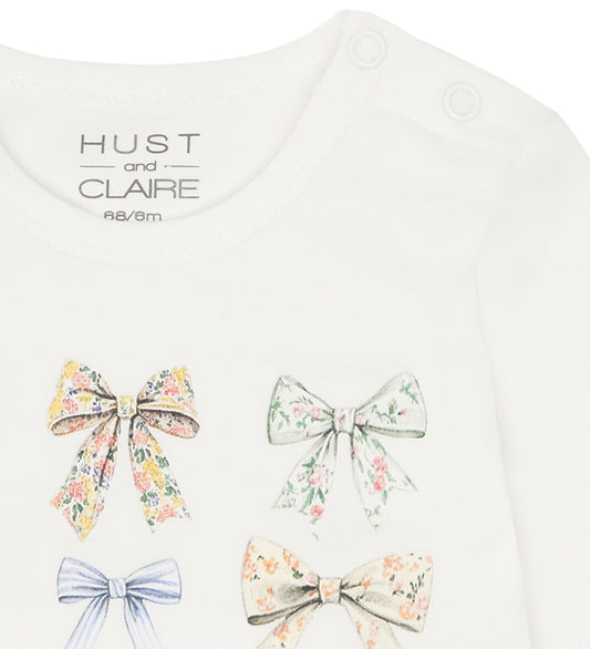 Hust and Claire Romper l/s - HCBritt Bow - Ivory m. Bows - Hust and Claire - 1 jaar (80) - Rompers Lange Mouw