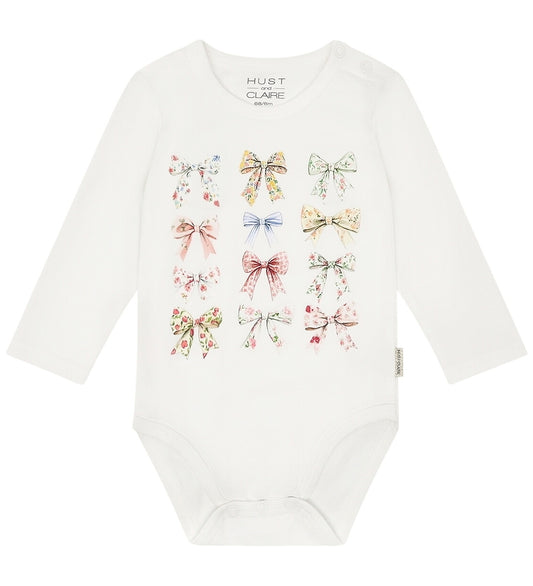 Hust and Claire Romper l/s - HCBritt Bow - Ivory m. Bows - Hust and Claire - 1 jaar (80) - Rompers Lange Mouw