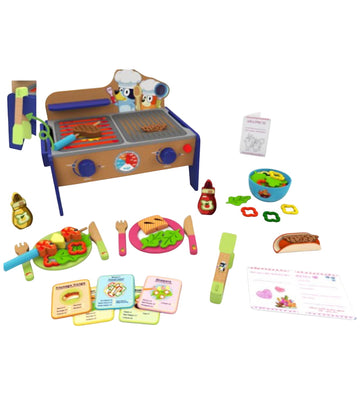 Bluey Speelset - Grilltafel BBQ & Salade - Hout - 34 Onderdelen - Bluey - OneSize - Speelgoedeten