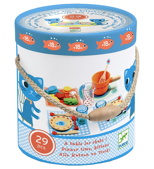 Djeco Speelgoedeten - 29 Onderdelen - Etenstijd, Katten! - Djeco - OneSize - Speelgoedeten