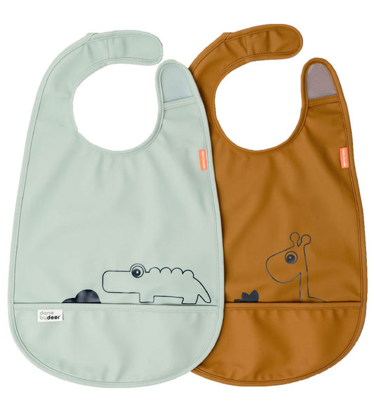 Done by Deer Slabbetjes - 2-pack - Deer Friends - Mustard/Green - Done by Deer - OneSize - Slabbetjes