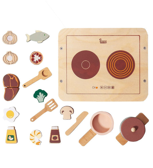 Petit Monkey Speelgoedkeuken - 17 Onderdelen - Hout - Petit Monkey - OneSize - Speelkeukens