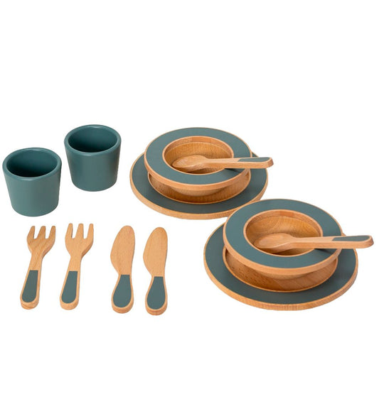MaMaMeMo Serviesgoed - Hout - Smaragd Green - MaMaMeMo - OneSize - Speelgoedeten